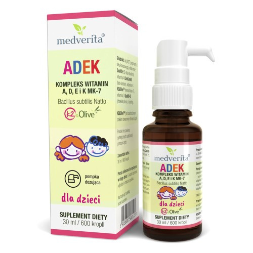 ADEK dla dzieci - kompleks witamin A, D, E i K MK-7 30ml/ 600 kropli